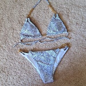 Gold chain dalmatian print bikini- Brand new